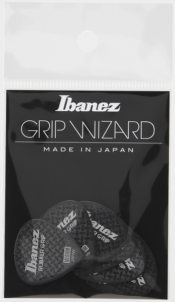 Ibanez PPA16MRG-BK Grip Wizard Series Rubber Grip Medium Flat Plektrum, Schwarz, 6 Stück