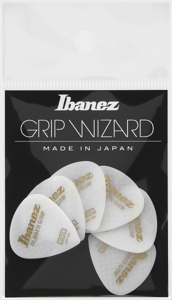Ibanez PPA16MRG-WH Grip Wizard Series Rubber Grip Medium Flat Plektrum, Weiß, 6 Stück