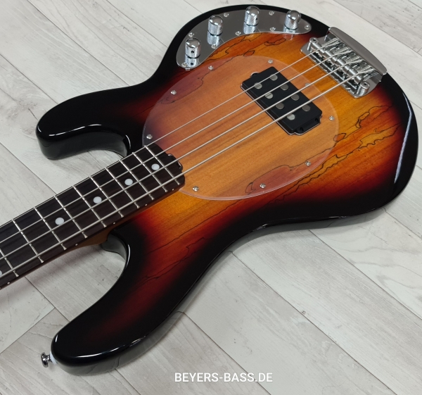 Sterling by Music Man StingRay Ray34 H Spalted Maple, 3-Tone Sunburst