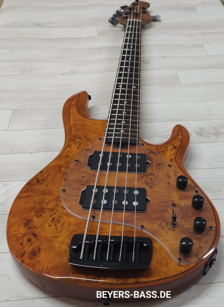 Sterling by Music Man StingRay Ray35 HH Poplar Burl, Amber