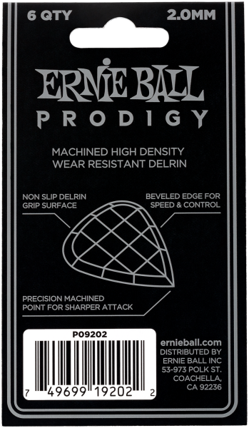 Ernie Ball P09202 Prodigy Plektren, 2.00mm, 6 Stück