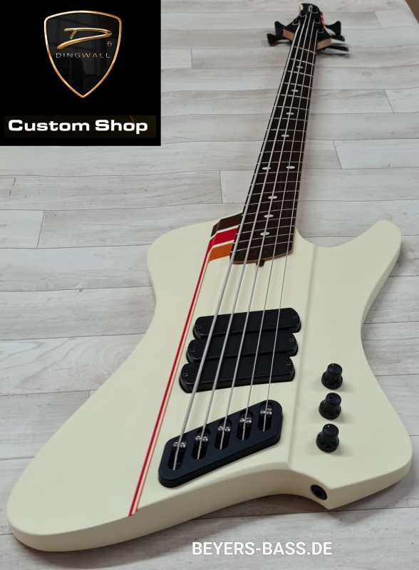 Dingwall D-Roc Custom Shop 5-String, 3 Pickups, Custom Color Creme White/70's Striping Gloss