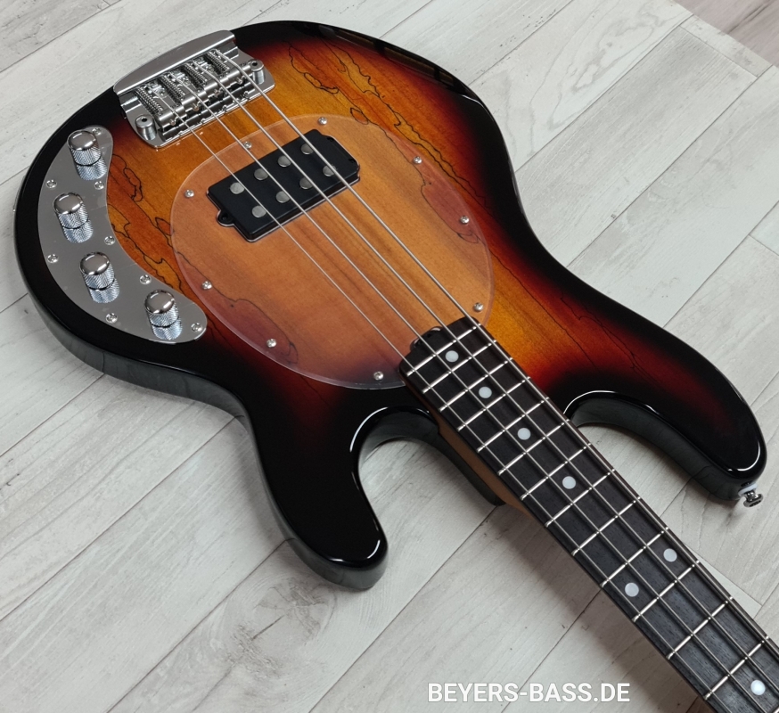 Sterling by Music Man StingRay Ray34 H Spalted Maple, 3-Tone Sunburst