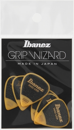 Ibanez PPA14MSG-YE Grip Wizard Series Sand Grip Medium Flat Pick, Yellow, 6 Pieces