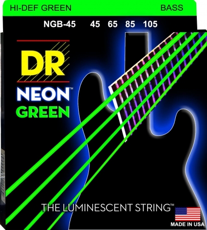 DR Strings NGB-45 HiDef Neon Green Strings, 45-105