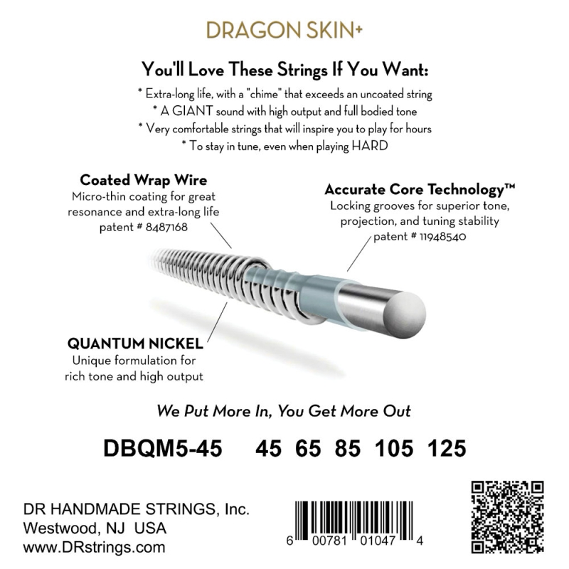 DR Strings DBQM5-45 Dragon Skin+ Multiscale Quantum Nickel Coated, 45-125