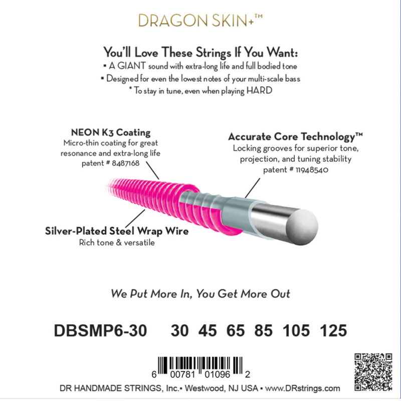 DR Strings DBSMP6-30 Pink Dragon Multiscale Strings, 30-125