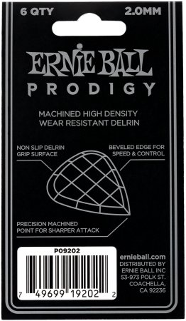 Ernie Ball 9202 Prodigy Plektren, 2.00mm, 6 Stück