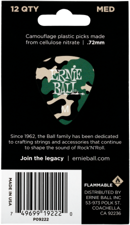 Ernie Ball 9222 Medium Camouflage Plektren, 0.72mm, 12 Stück