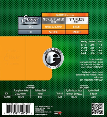 Elixir 14052 Nanoweb E-Bass Strings, 45-100